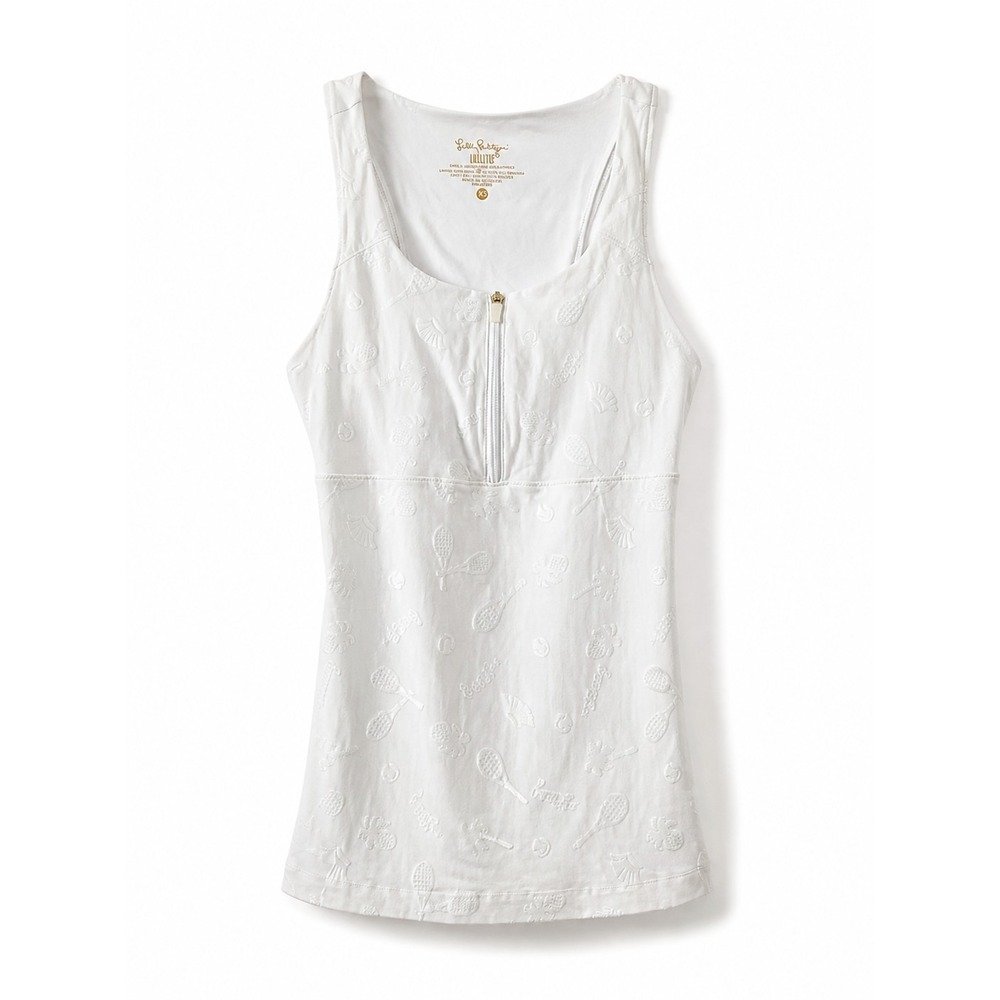 Lilly Pulitzer Luxletic White Tennis Jacquard Quarter Zip Tank Top Womens XS